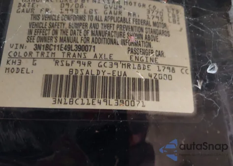 2009 Nissan Versa 1.8S из США, поврежденный, VIN 3N1BC11E49L390071